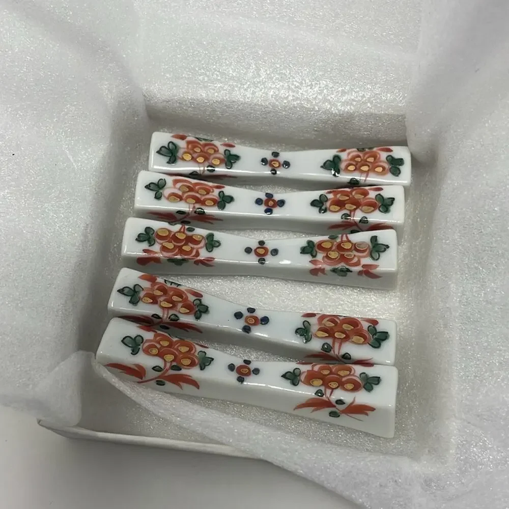 New! Vintage 5pc Set Japanese Hand painted Porcelain Chopstick Rest